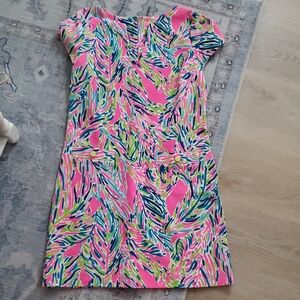 Lilly Pulitzer Layton Shift Dress in Multi Palm Reader Pink Green Blue szL